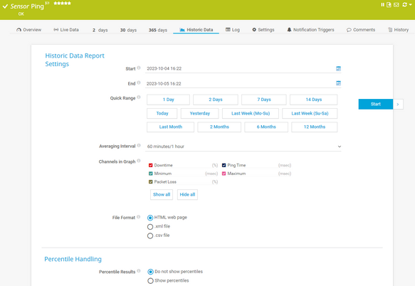 Historic Data Tab of a Ping Sensor