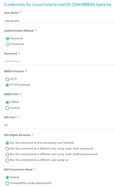 Credentials for Linux/Solaris/macOS (SSH/WBEM) Systems