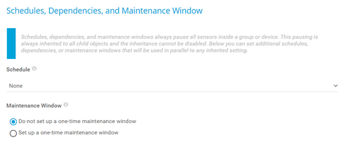 Schedules, Dependencies, and Maintenance Window